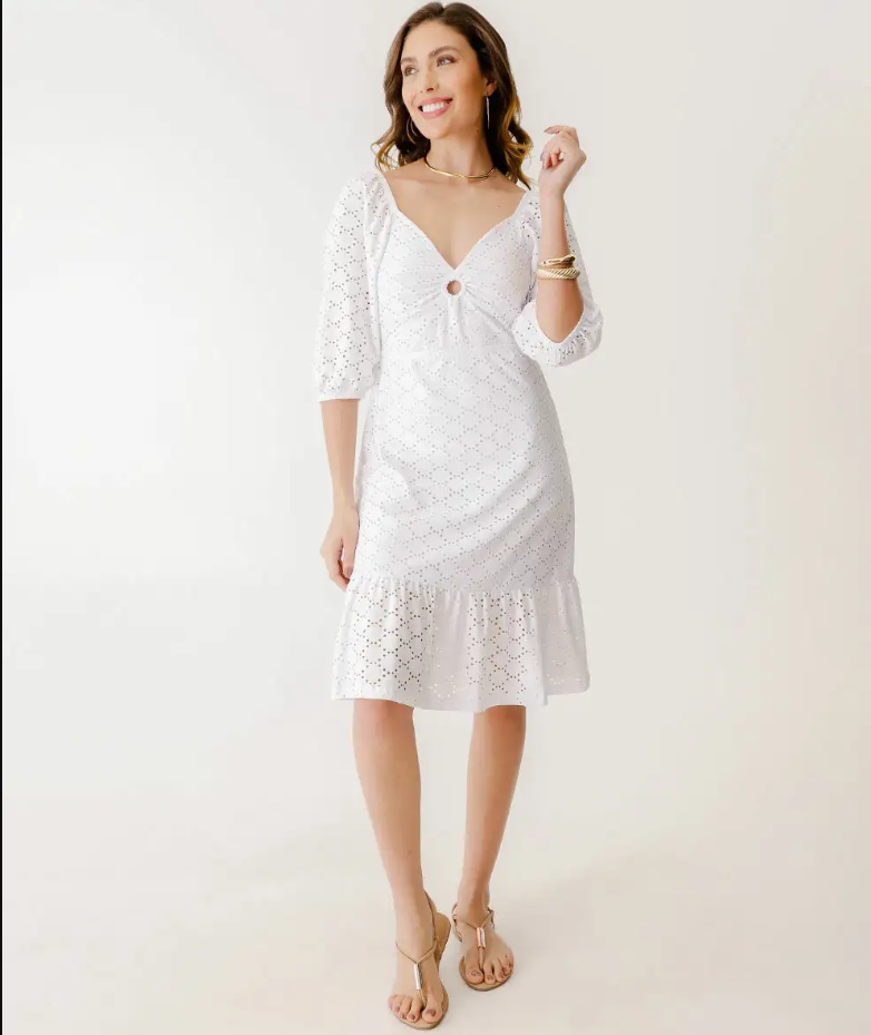 Women’s 3/4 Sleeve Eyelet (Laise) Dress